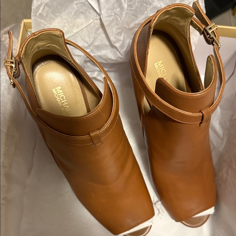 Michael Kors Women's Brown Peep-Toe Heeled Boots